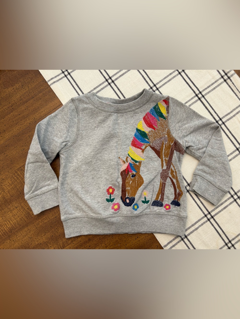 Mini Boden Embroidered Horse Sweatshirt Toddler Girls 2-3